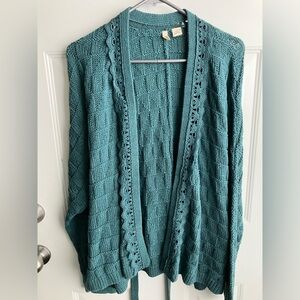 Moth Anthropologie teal knit cardigan with tie waist XL